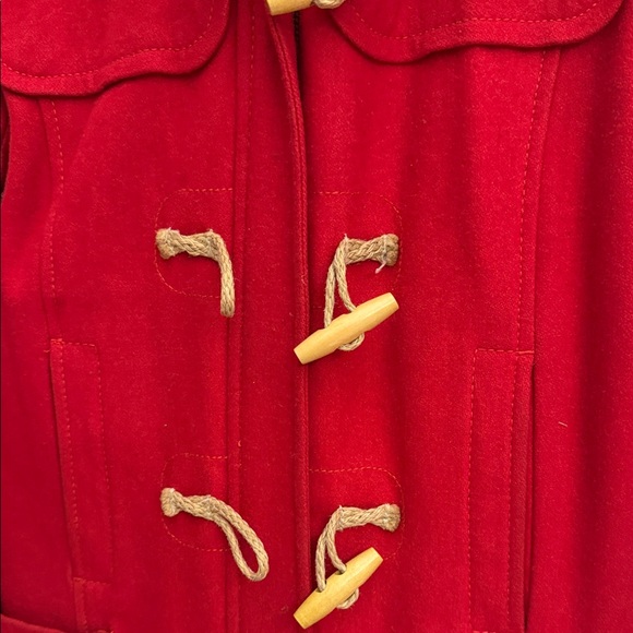 American Eagle Red Toggle Coat with Faux Fur Trim - Picture 3 of 8